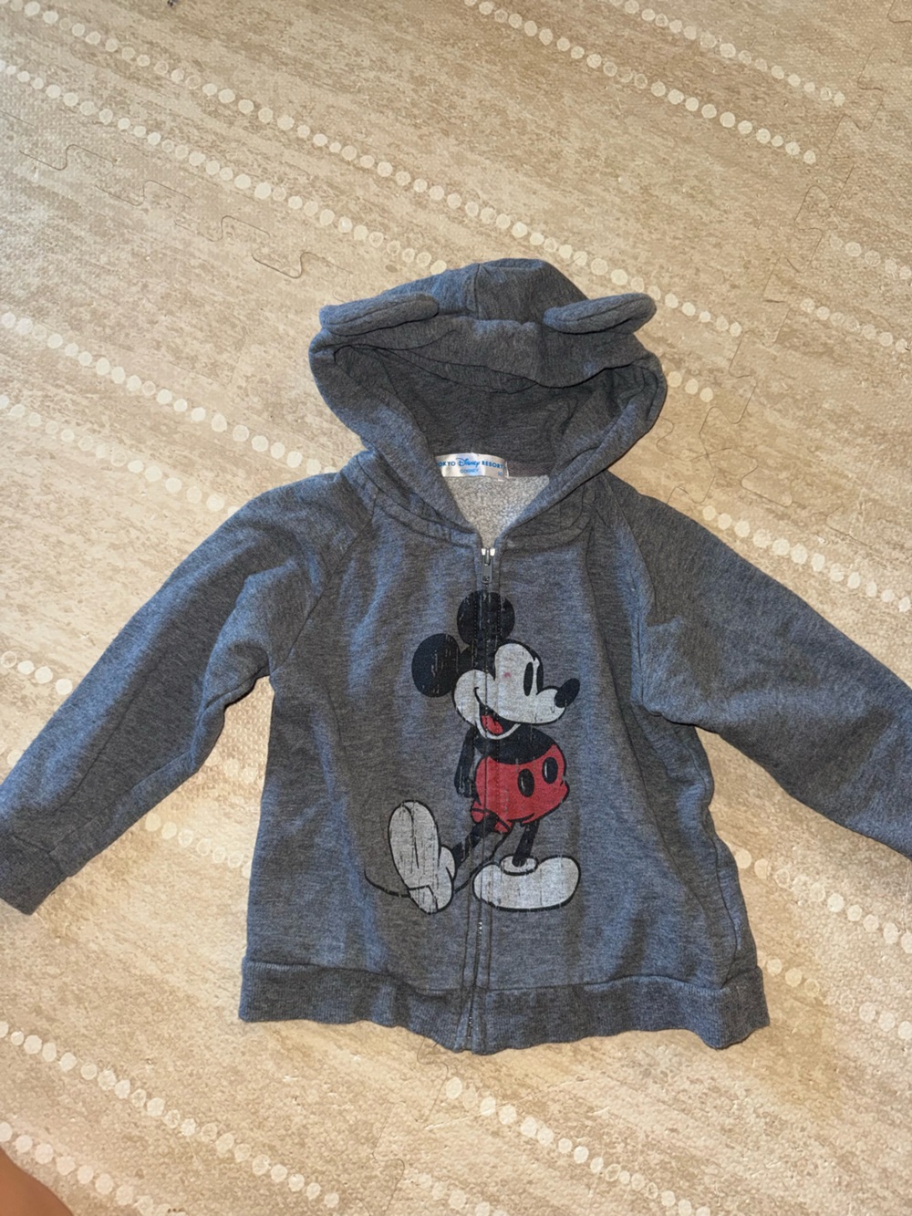Disney Gray Hooded Zip-Up‎ Sweatshirt with Mickey Mouse Red Accent